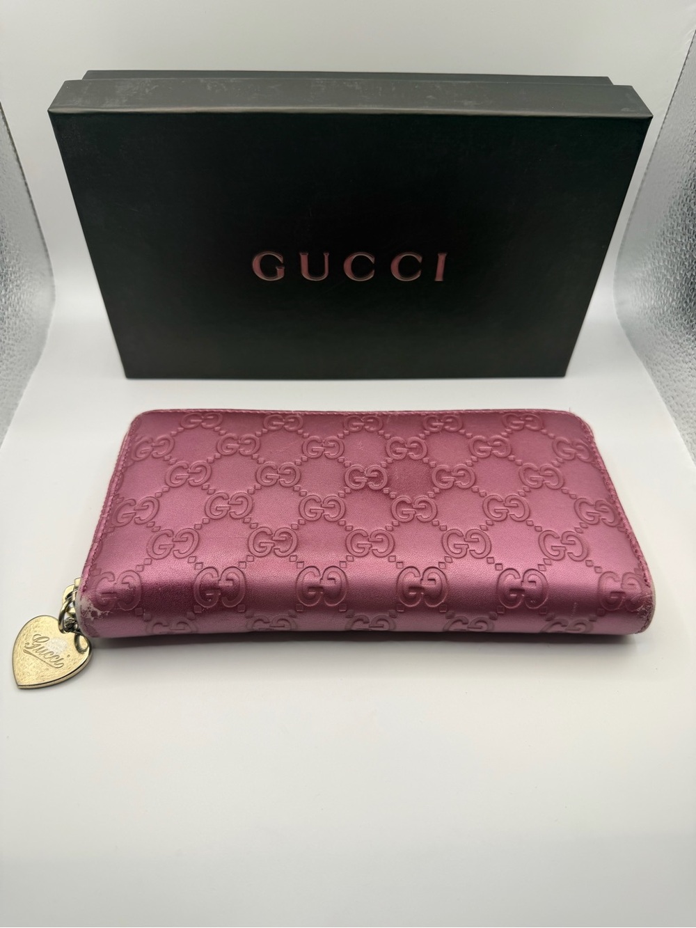 Gucci GG Guccissima Zip-Around Pink Leather Wallet